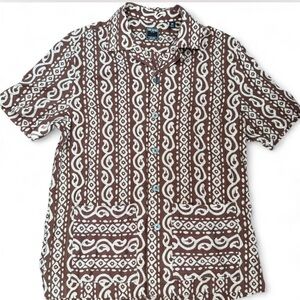 Todd Snyder Shirt Men’s XS Brown Retro Boho Button Up Camp Collar Casual Pattern